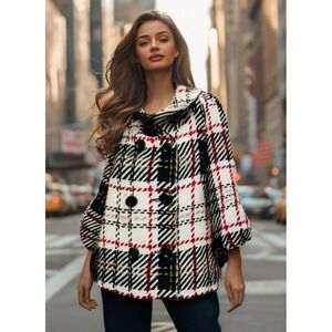Steve Madden Plaid Cape - Black, Red, White